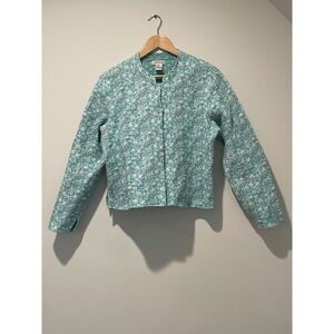 Orvis Quilted Floral Jacket Women's XL Button Front Cotton Blend‎ Aqua